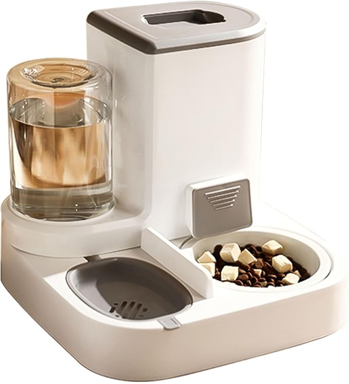 Pet Feeder 2-in-1 Automatic Pet Feeder Feeder and Waterer Pet Food Storage Removable and Easy to Clean Suitable Compatible with Small Dogs Cats Pets Supplies(Grey)