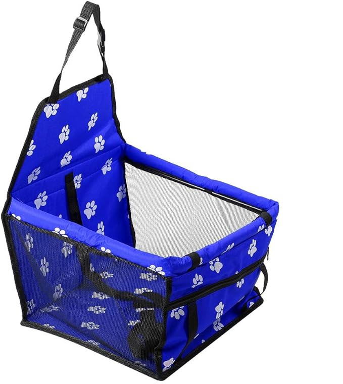 Foldable Car Pet Dog Seat Cover, Oxford Fabric Pet Carrier with Mesh Window, Blue Foldable Dog Booster Seat for Back Seat, Includes 3 Support Rods for Small Medium Dogs