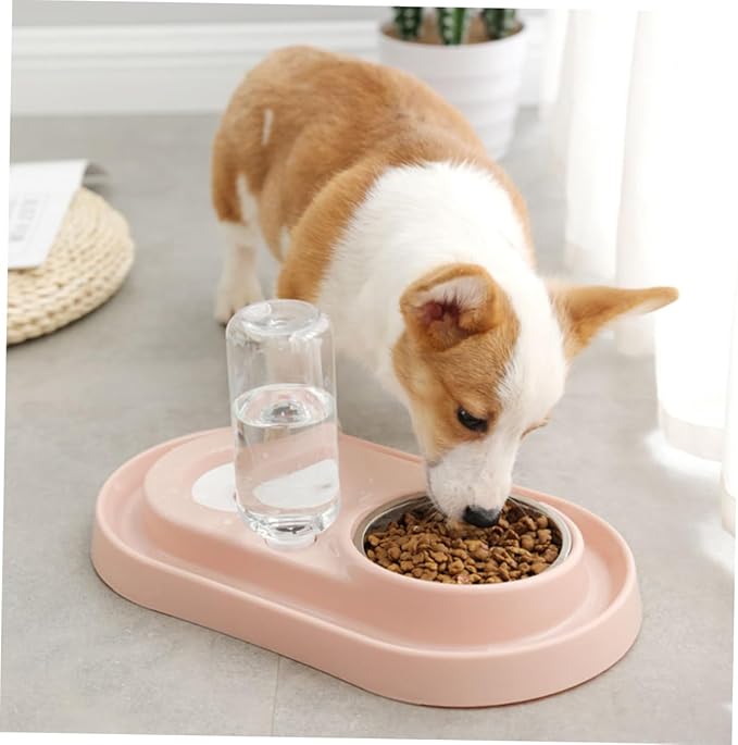 Automatic Pet Water Feeder with Stainless Steel Bowl Dual Use Dog and Cat Drinking Basin Siphon Water Replenishing Design Durable Material Pink Color