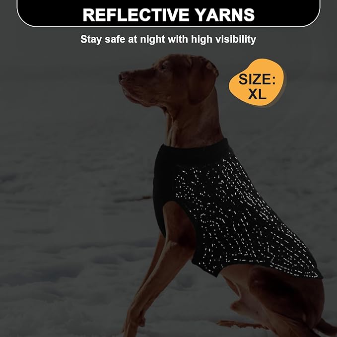 XXXL Dog Sweater, Classic Cable Knit Warm Dog Sweatshirt with Reflective Yarn for Girl Boy, Halloween Fall Winter Coat Turtleneck Pullover Clothes Apparel for Small Medium Large Dogs Black XXXL