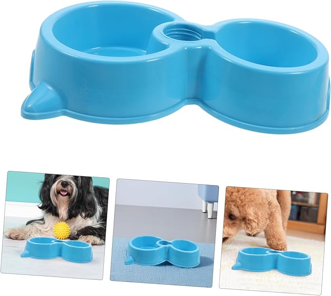 POPETPOP Double Dog Bowls with Attachable Water Bottle Dispenser Automatic Water Feeding Station for Cats and Dogs Convenient Hydration for Pets