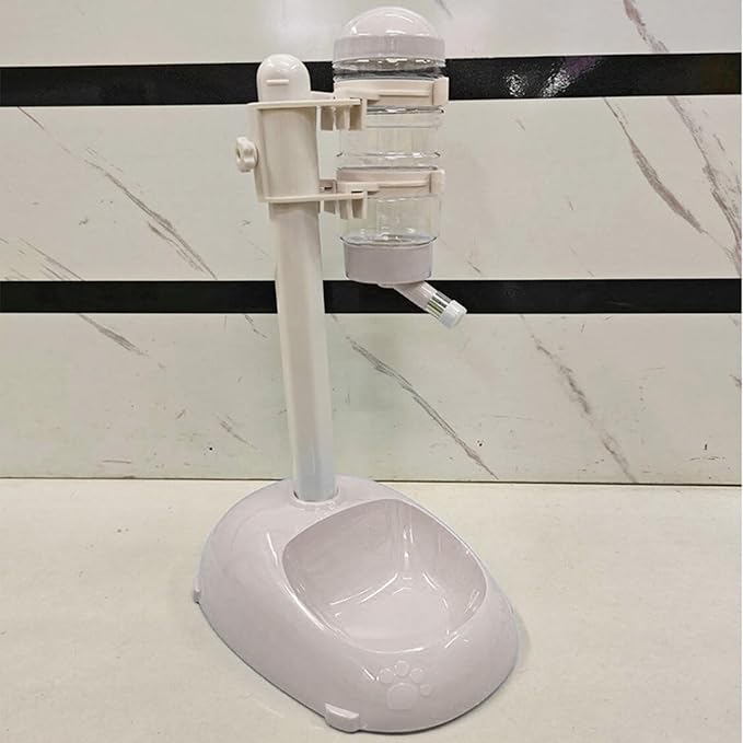 Pet Standing Water Dispenser, Height Adjustable Automatic Water Food Feeder, 500ml Water Bottle Dispenser Standing Feeding Bowl for Cats Puppy Pets (Beige)