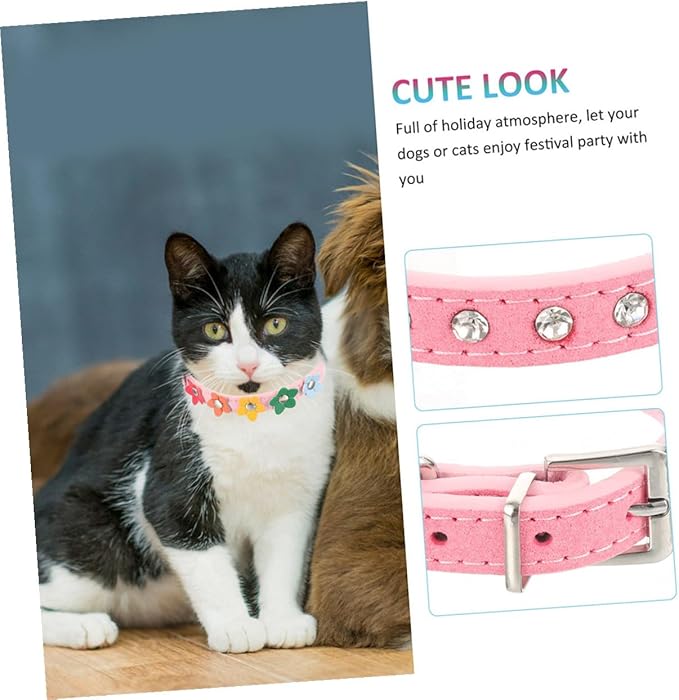 Adjustable Pu Leather Pet Collar with Rhinestones, Small Size 37x1.5 Cm, Comfortable Dog and Kitten Neck Collar for Puppies and Small Pets