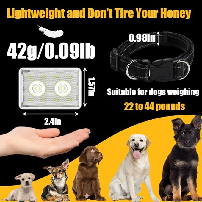 Rechargeable Dog Collar Lights, SUPPENGUIN 3+4 Modes Dog Lights Clip on for Night Walking, Night time, Portable, IP44 Waterproof (White, 2 Pack)