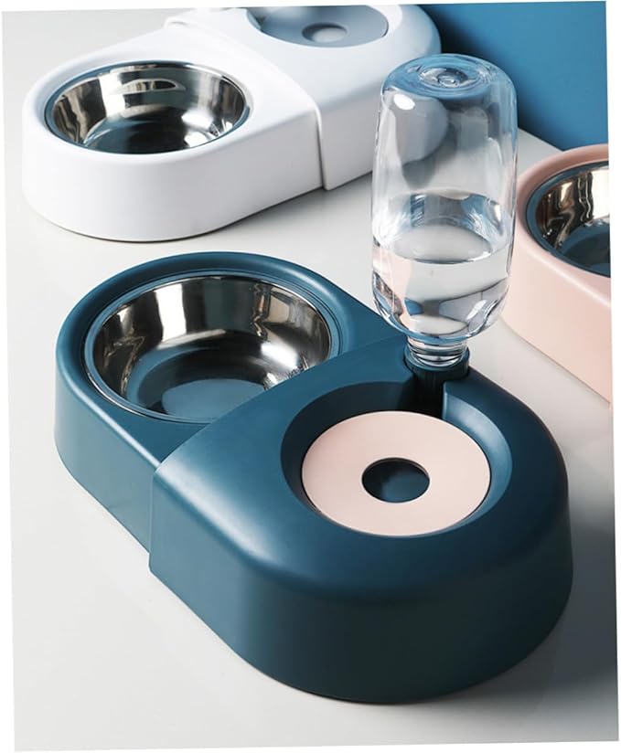 Yardwe Automatic Dog and Cat Water Food Bowl, Blue Plastic Pet Feeder with Spill-Proof Design, Suitable for Dogs and Cats, 1-Unit Food and Water Dish for Home Use