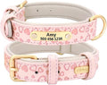 Personalized Dog Collar Soft Leather Custom Puppy Collar Printed Pitbull Collars Pets Products for Small Medium Large Dog Pink M
