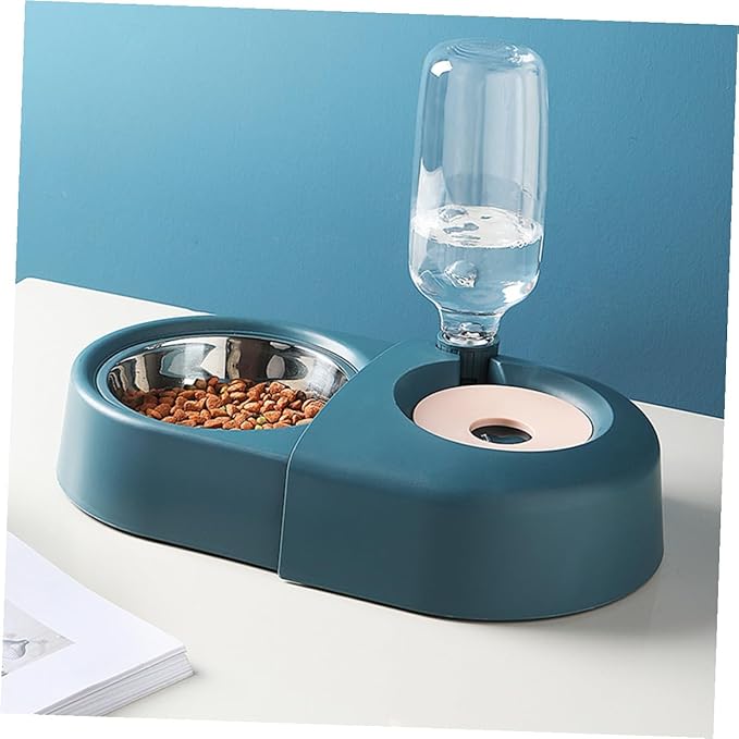 Automatic Dog and Cat Pet Feeder Bowl with Water Dispenser, Blue Non-Spill Food and Water Bowl for Dogs and Cats, Sturdy Pet Feeding Supply for Home Use