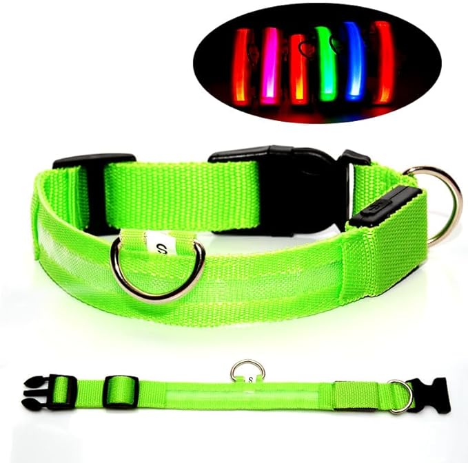 Generic LED Dog Collar, USB Rechargeable, Multi-Color Nylon Safety Light Up Pet Collars with Adjustable Buckle (Blue, M)