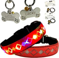LED Dog Collar with ID Tag, 15 Light Modes, Waterproof Silicone, Night Safety (RED Pro, M(11.8-15.7"))