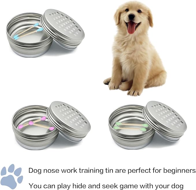 Dog Scent Work Tins Training Kit Nose Work Containers Magnetic Dots Scent Work for Dogs Training Smell Aluminum Cans (6 tins+4 Scent Work kit)