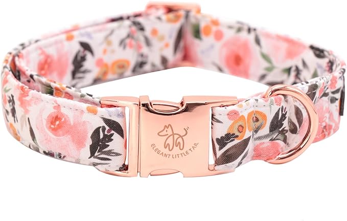 Elegant little tail Dog Collar, Pink Floral Pattern Pet Collar Summer Durable Cute Dog Collars Male or Female Pet Gift Adjustable Dog Collar for Large Dogs