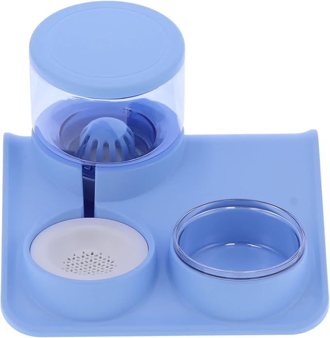 Pet Water Dispenser and Food Bowl Set, 1.8L Automatic Water Dispenser with Detachable Bowl, PPPET Material, Non Slip Base, Convenient for Cats and Small Dogs (Rooftop Drinking Fountain Blue)