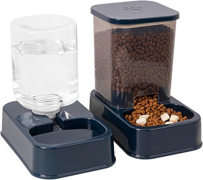 2-in-1 pet Feeder/Water Bottle Set, Suitable for Cats and Dogs, Large Capacity. Automatic Feeder and Water Dispenser, Suitable for Dogs, Cats, and Other Pets (Dark Blue)