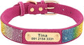 Custom Crystal Dog Collar Soft Leather Pet ID Collar Personalized Rhinestone Collars Adjustable for Small Medium Large Dogs Cat Rose Red S