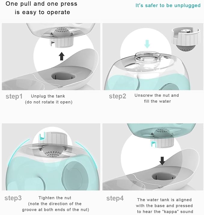 CLICIC Cat Dog Water Dispenser Automatic Water Drinking Fountain for Small or Medium Size Dogs Cats Easy to Clean Snail Shape 2.8L Blue