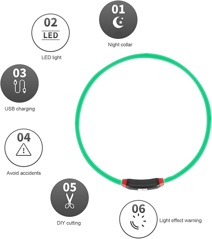 LED Dog Collar, USB Rechargeable Light Up Dog Collars, Adjustable Cuttable Night Walking Dog Lights, Reusable Safety Glowing Dog Collar Pet Necklace for Small Medium Large Dogs