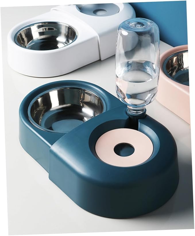 Automatic Dog Feeder Bowl with Water Dispenser, Blue Pet Feeding Basin for Cats and Dogs, Spill-Proof Food and Water Dish Suitable for Indoor Use