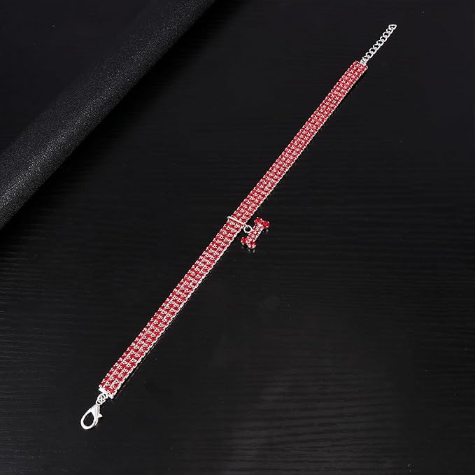 Red Rhinestone Dog Collar Large Size Crystal Pet Collar with Adjustable Buckle Chain for Medium to Large Dogs