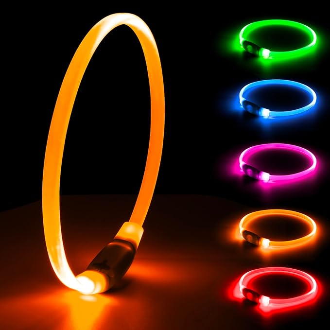 LED Dog Collar, Light Up Dog Collars USB Rechargeable for Night Walking-Fashion TPU Glowing Safety Pet Collar Lights for Small Dogs Cat (Orange)
