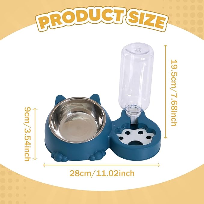 Dog Bowl with Automatic Water Bottle Practical Pets Water and Food Bowl Set for Small Medium Dogs Puppy- Blue