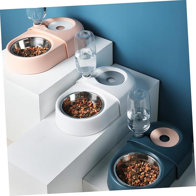Automatic Dog and Cat Feeding Bowl with Gravity Water Dispenser, Spill-Proof Blue Pet Food and Water Feeder for Small to Medium Dogs and Cats