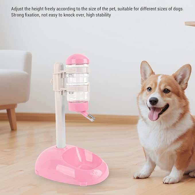 Automatic Standing Water Dispenser Bowl, Pet Adjustable Height Feeder for Water 500ml Capacity Standing Water Feeder with Detachable Bottles Ideal for Dogs Cats (Pink)