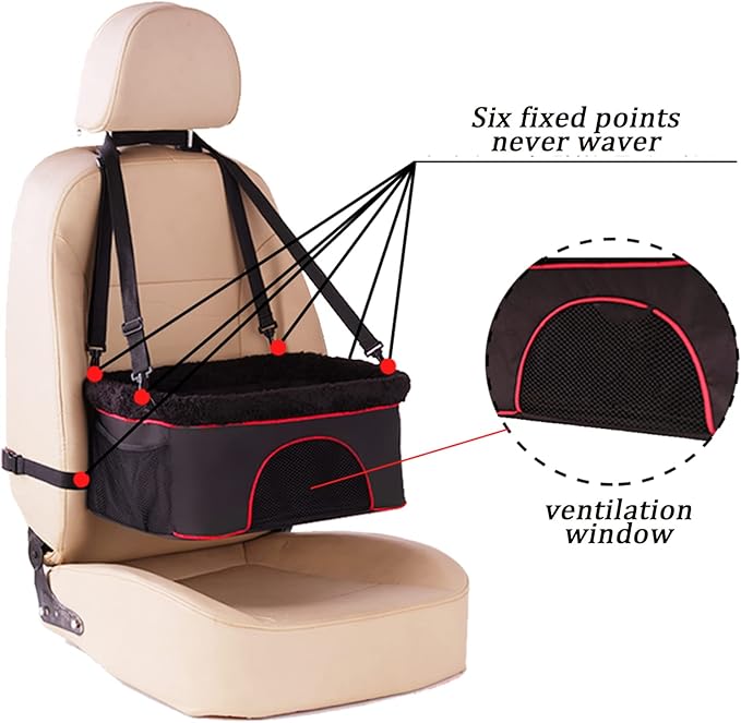 Dog Car Seat, Upgraded Dog Booster Seat with Metal Frame for Small Dogs up to 18 lb,Adjustable Pet Travel Seat with Safety Leash and Storage Pockets