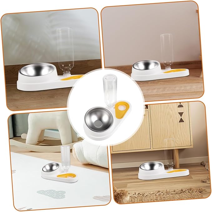 Ciieeo Automatic Pet Feeder and Water Dispenser Bowl, Anti-Skid White Dog Cage Food Bowl, Spill-Proof Pet Feeding Supplies for Cats and Dogs
