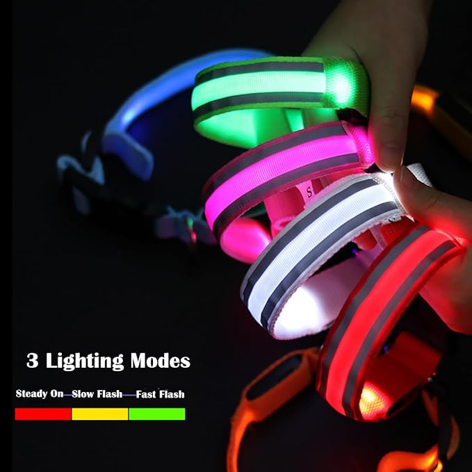MANON ROSA LED Dog Collar USB Rechargeable Light Up Dog Collar Adjustable Nylon Soft Mesh Safety Glowing Collar for Small Medium Large Pet Dogs Cats-Nighttime Accessories (Pink,Large)
