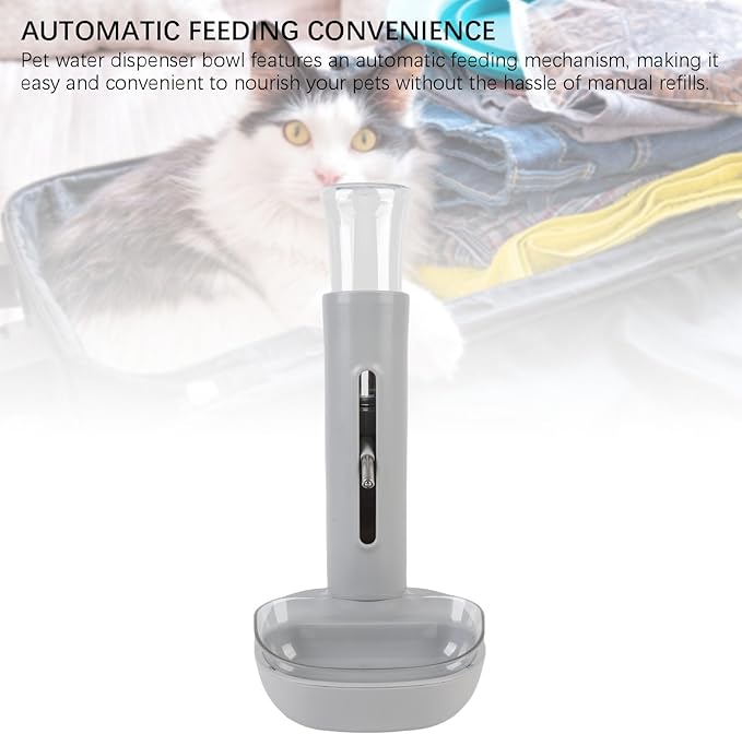 Pet Standing Water Dispenser, Automatic Feeding Water Bowl, 680ml Capacity, Adjustable Height, Hanging Design, for Small Cats and Dogs, with Detachable Feeder (Gray)