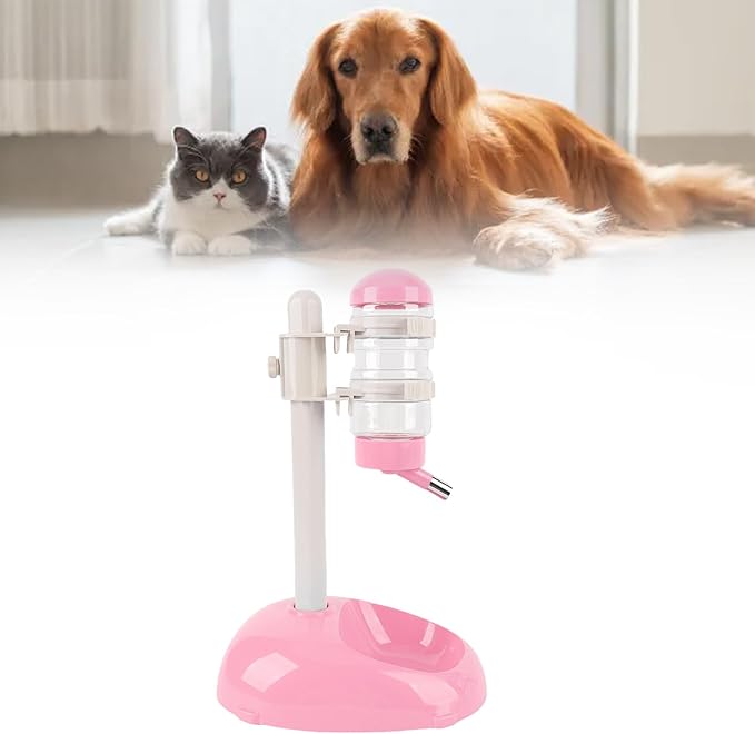 Automatic Standing Water Dispenser Bowl, Pet Adjustable Height Feeder for Water 500ml Capacity Standing Water Feeder with Detachable Bottles Ideal for Dogs Cats (Pink)