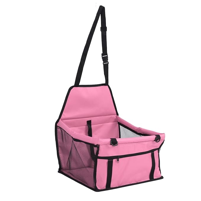 Stable Dog Car Seat, Portable Pet Booster Car Seat with Safety Leash, Waterproof Breathable Prevent Slip Dog Car Basket for Puppy Cat, Car Pet Supplies (Pink)