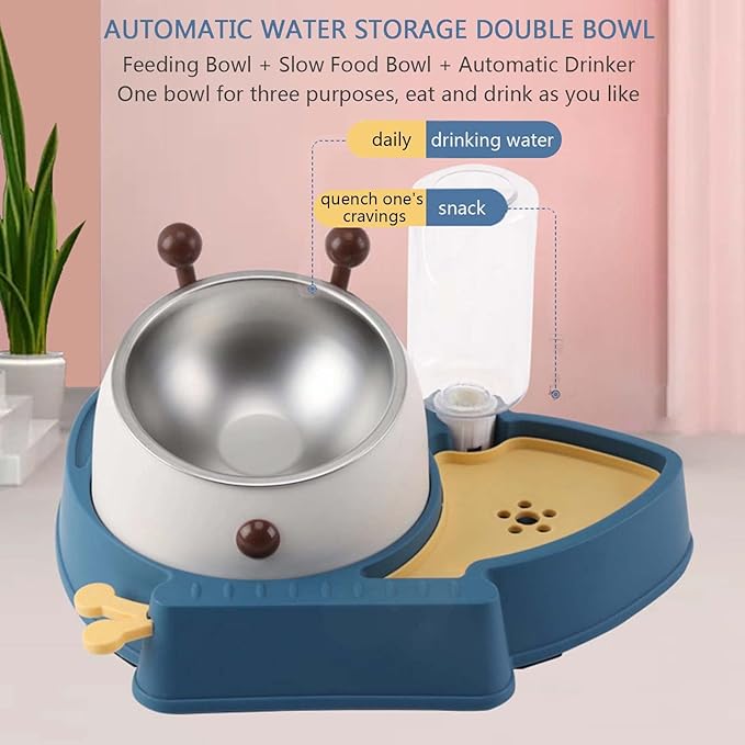 3 in 1 Pet Tableware Dog Food Bowl Automatic Water Dispenser Tilted Elevated Stainless Steel Bowl Detachable Waterer