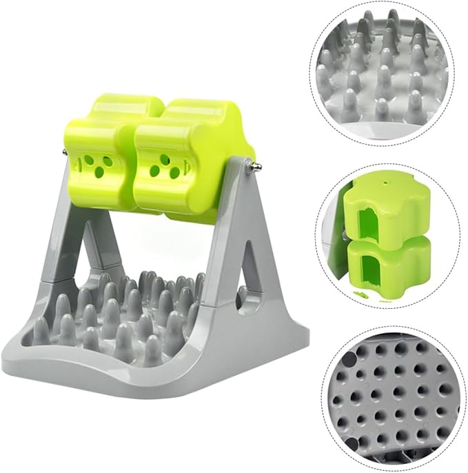 1piece Automatic Rotating Dog Food Dispenser Choke Pet Feeding Bowl for Dogs Easy to Clean Non-Skid Base Gray and Green for Training and Feeding