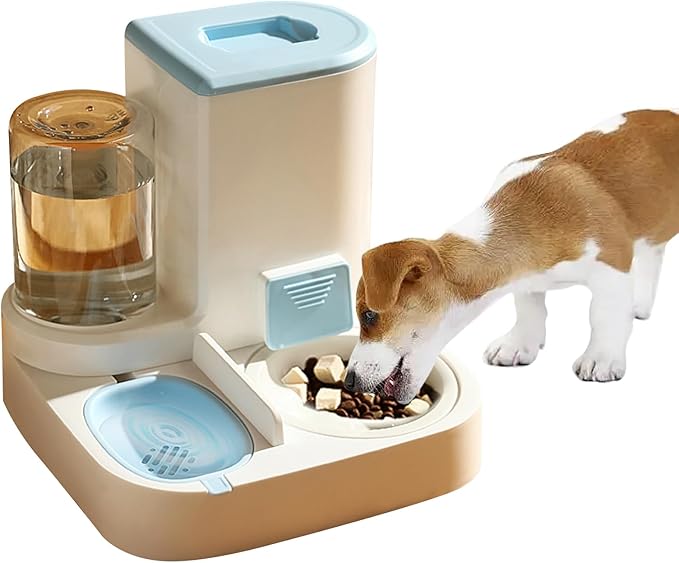 Gravity Pet Feeder and Water Dispenser Set, 2 in 1 Automatic Cat Food Dispenser, Detachable, Easy Clean, Integrated Large Capacity Dog 1L Water Bowl, 2.8L Food Bowl