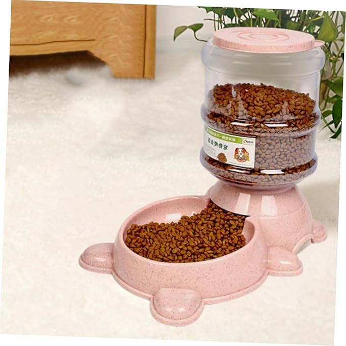 Kisangel 1pc Pink Automatic Pet Food Dispenser Refillable Dog Feeder Non-Skid Base Easy to Clean Split Design for Capacity Food Storage for Home and Shop Use