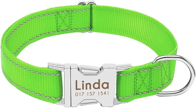 Personalized Dog Collar Durable Nylon Reflective Collar Custom Pet Dogs Collars for Small Medium Large Dogs Green L