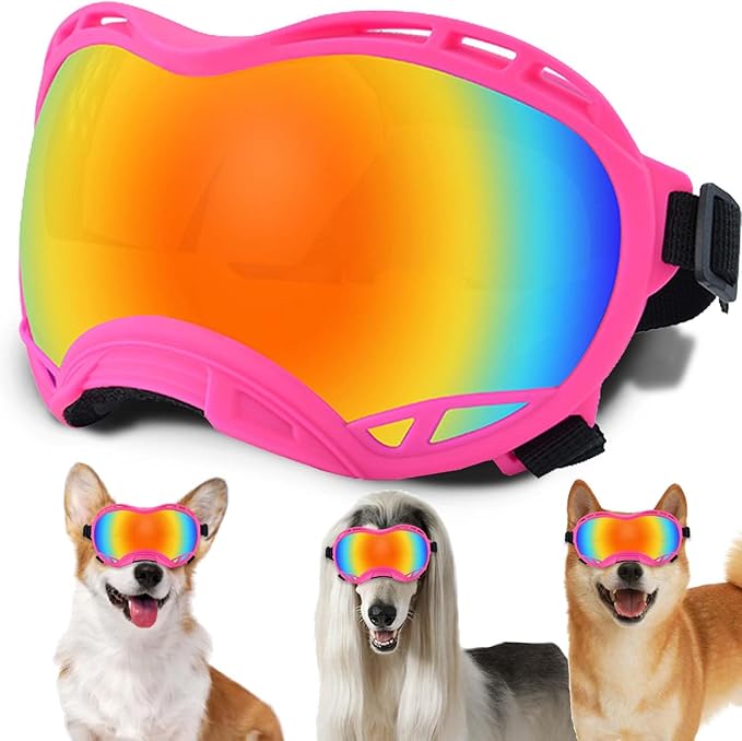 Dog Sunglasses,Doggles Anti-UV Protection,Pet Sunglasses with Adjustable Strap,Suitable for Motorcycle Car Driving Bike Riding Hiking Swimming Wind Dust Fog Dog Eye Protection