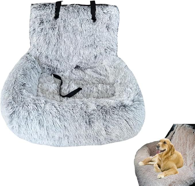 Dog Car Seat with Thick Cushion Travel Pet Bed with Seat Belt Car Seat Dog Bed for Large and Small Dogs (Gradient Light Gray, Small)