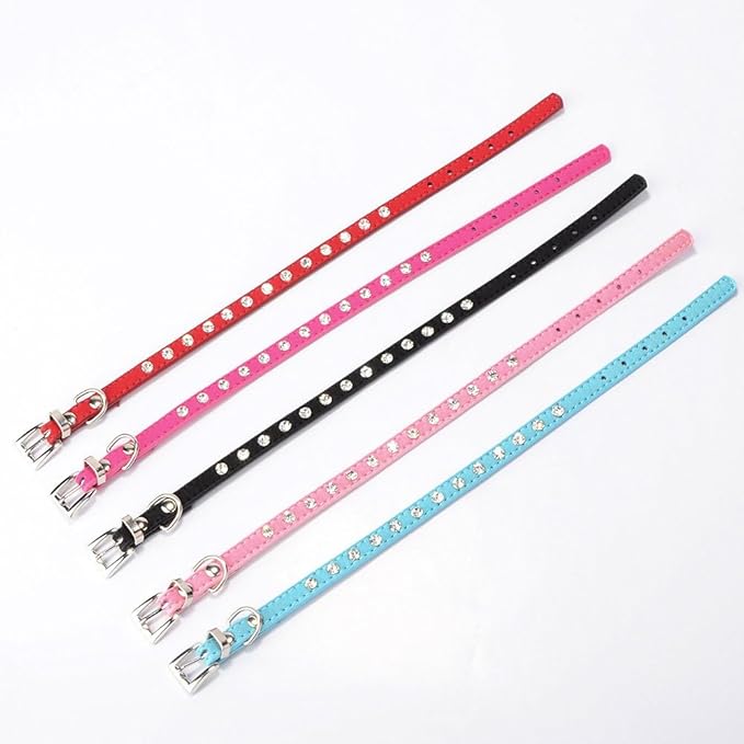 Serijoars Puppy Dog Collar with Crystal Diamond Colorful Bling Girl Puppy Small Dog Cat Collars (XXS, Light Blue)