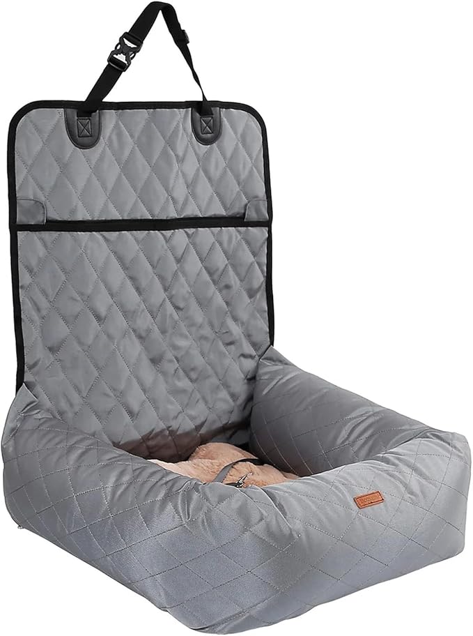 Dog Car Seat Booster for Small Dogs and Cats, Waterproof Quilted Nylon Pet Travel Bed, Durable Anti-Slip Car Seat Protector, Beige/Black/Grey, 60x50x18cm(Grey)