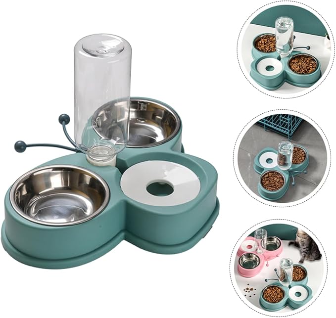 VANZACK Automatic PET Waterer and Feeder Dual Bowls for Cats and Dogs Multi-Function Design Skid Base Convenient and Portable Water Dispenser