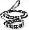 Black Pearl Dog Collars for Small Dogs, Beaded Cat Collar Leash Set Leather Puppy Necklace with Crystal Rhinestone Diamond for Girl Kitten XXSmall Small Medium Dogs Wedding & Birthday, XXS