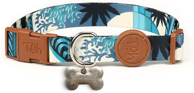 Adjustable Dog Collar with ID Tag – Soft Polyester, Quick Release Buckle – Durable, Waterproof, Cute Dog Collar – Puppy Collar, Stylish Pet Accessories (Noronha, Large)