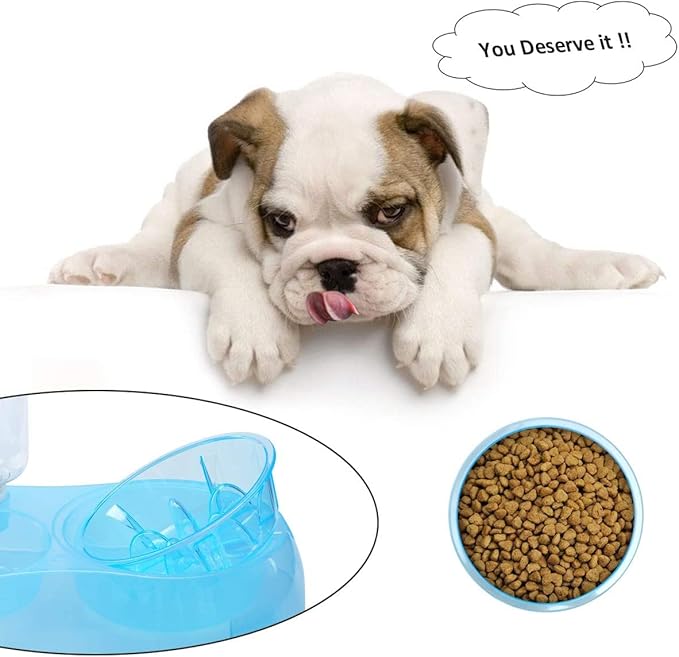 2 in 1 Pet Feeder Water Automatic Dispenser with Bottle, Dog Bowl Slow feeder, Dog Drinking Fountain Water Bowl for Dog Cat Puppy Kitty, Pet Food and Water Bowl set Pet water dispenser (Blue)