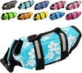 Dog Life Jacket Easy-Fit Adjustable Belt Pet Saver Swimming Safety Swimsuit Preserver with Reflective Stripes for Doggie (M, Flowers and Blue)