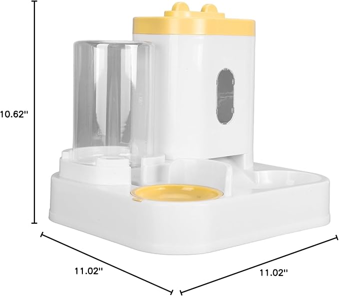 Automatic Pet Food & Water Container 2 in 1 | 2L Food + 1L Water Large Capacity | Detachable Cat Feeder/Dog Waterer | Safe PP Material, Visual Window Design (Yellow)