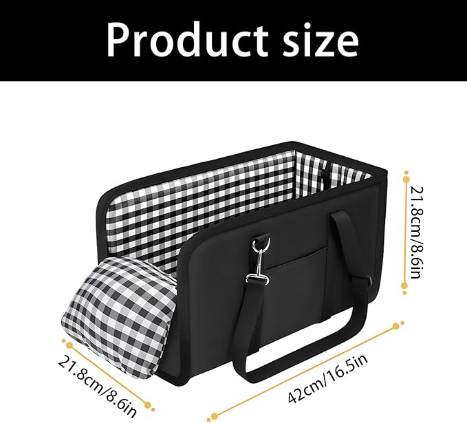 Center Console Dog Car Seat for Small Dogs Up to 11lbs Anti-Collapse Armrest Booster Seat with Headrest Stabilizing Straps Portable Pet Carrier Bag Travel Safety Kennel with Internal Tether (Black)