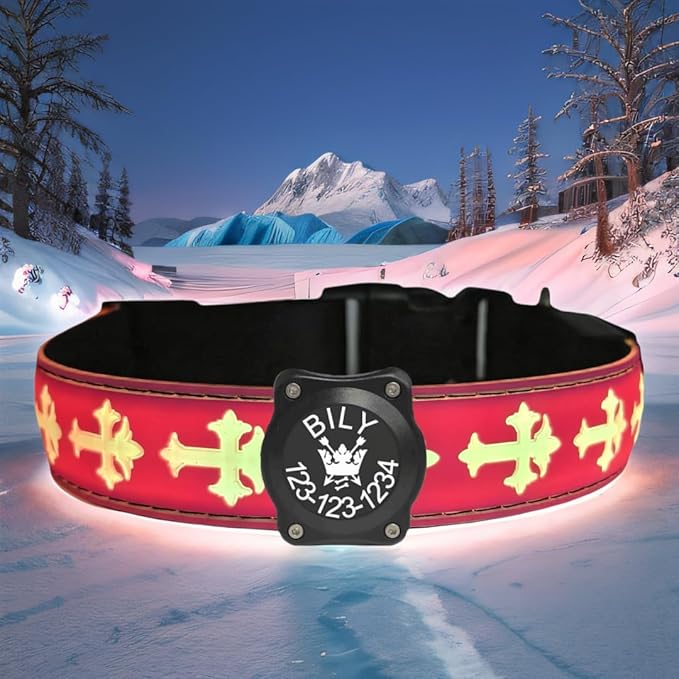 Subversive USB-C led Light up Dog Collar,3D Cross Design Comfortable and Soft Material,Multicolored Lighting (Pink with airtag Holder, S(7.87-11.8"))