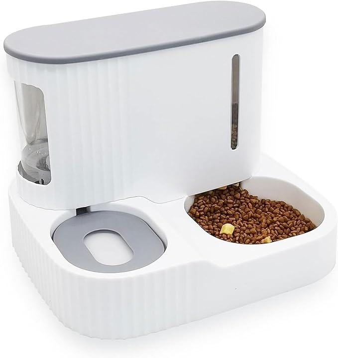 Pet Feeder Automatic 2-in-1 Pet Feeder Fully Enclosed Drinking and Feeding Machine Three Colors Optional Suitable Compatible with Cats and Dogs Pets Supplies(Grey)